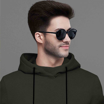 Mens Olivegreen Full Sleeve Plain Hooded T-shirt