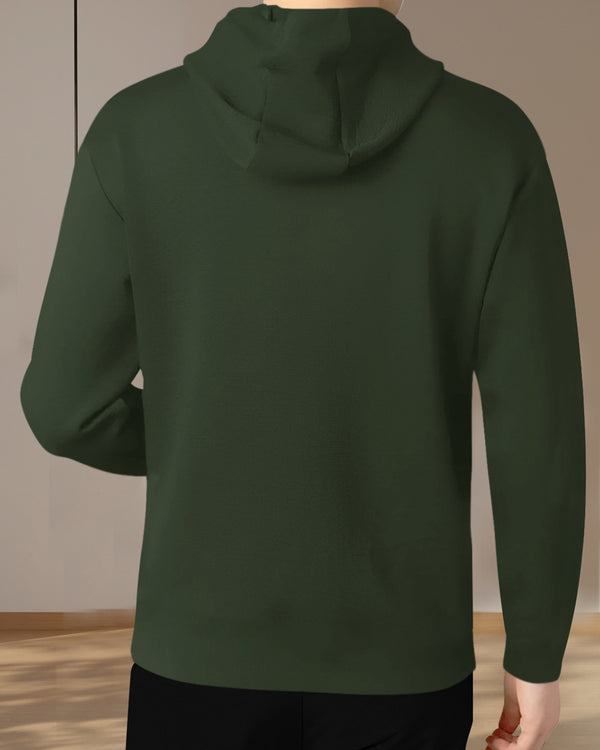 Mens Olivegreen Full Sleeve Plain Hooded T-shirt