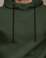 Mens Olivegreen Full Sleeve Plain Hooded T-shirt