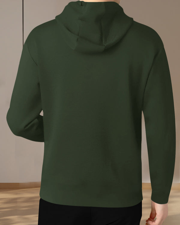 Mens Olivegreen Full Sleeve Plain Zip Hooded T-shirt