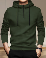 Mens Olivegreen Full Sleeve Plain Zip Hooded T-shirt