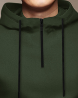 Mens Olivegreen Full Sleeve Plain Zip Hooded T-shirt