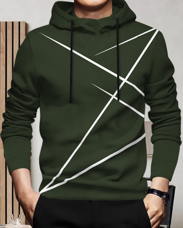 Mens Full Sleeve Hooded Neck Printed T-shirt Olive Green