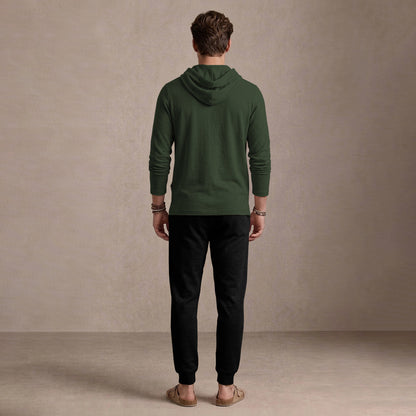 Olive Green Hooded Full Sleeve T-shirt with Black Trackpant Tracksuit