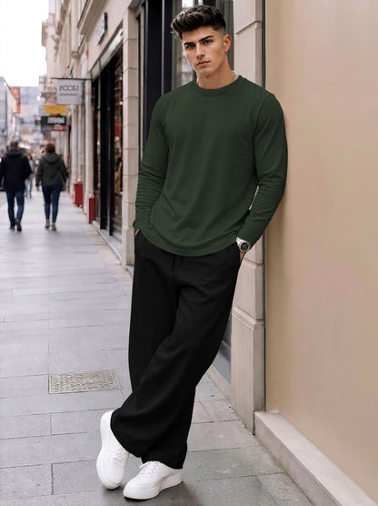 Men Plain Full Sleeve T-shirts and Plain Baggy Trackpants Outfit Sets