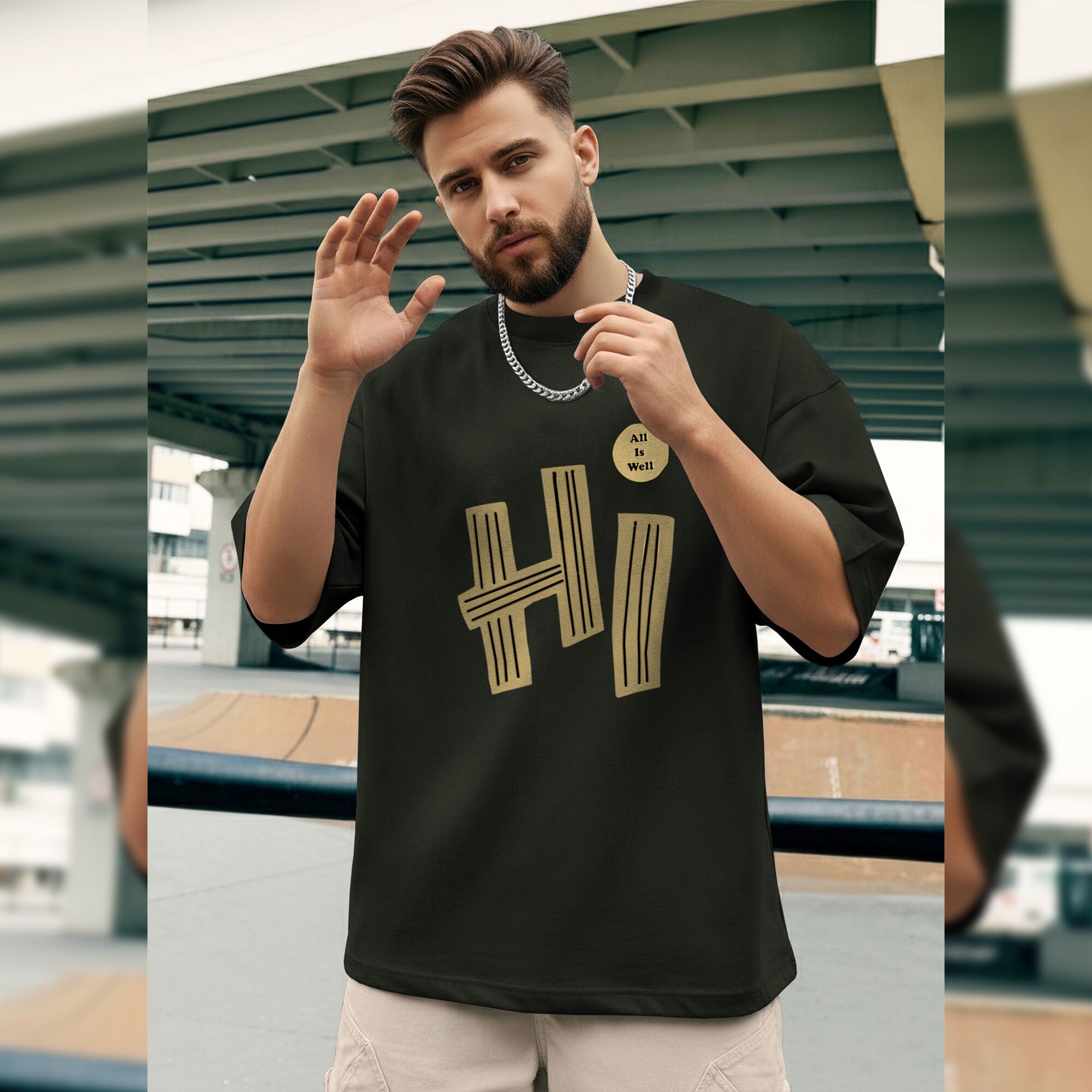 Mens Loose Fit Baggy T-shirt Olivegreen