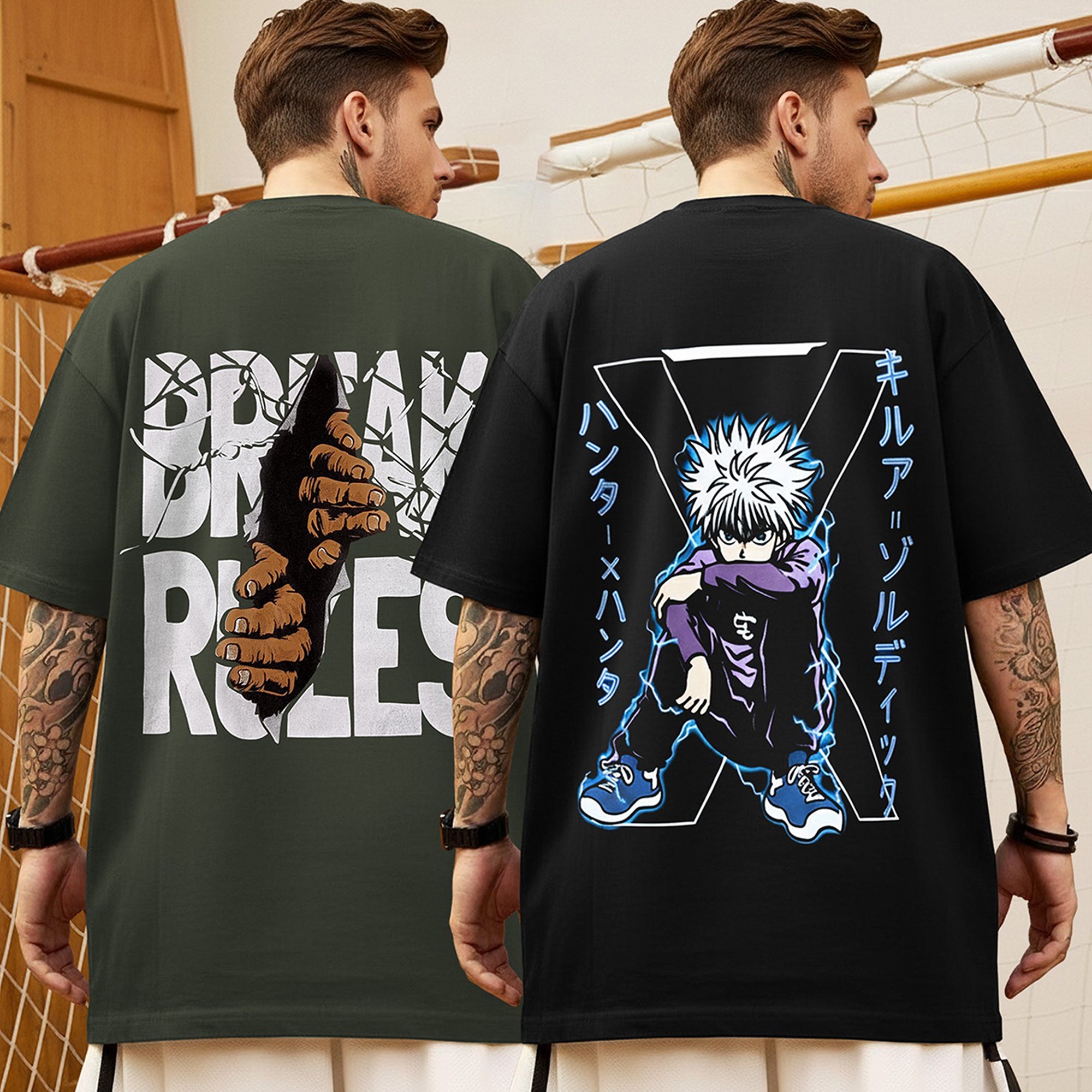 (Pack Of 2) Men Designing Back Printed Oversized T-shirts