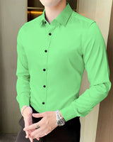 Men Full Hand Plain Parrot Green Formal Shirt