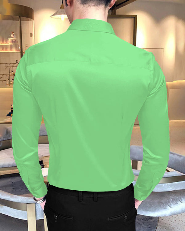 men Full Hand Light Green Plain Shirt