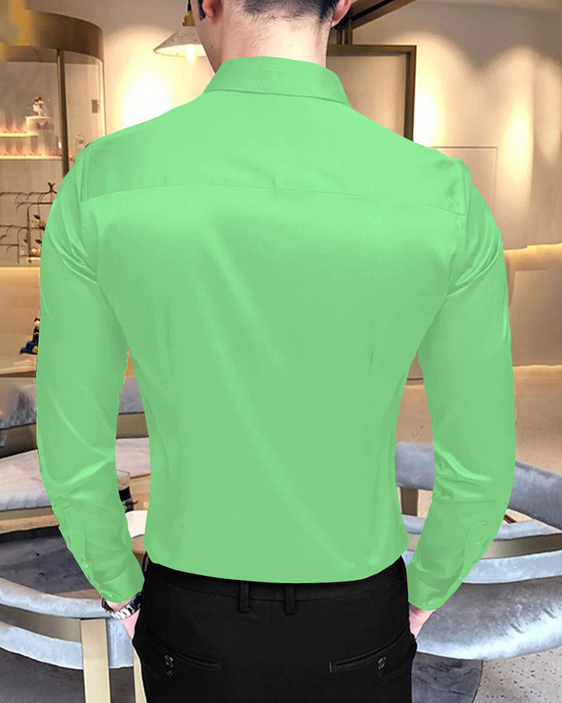 Men Full Hand Plain Parrot Green Formal Shirt