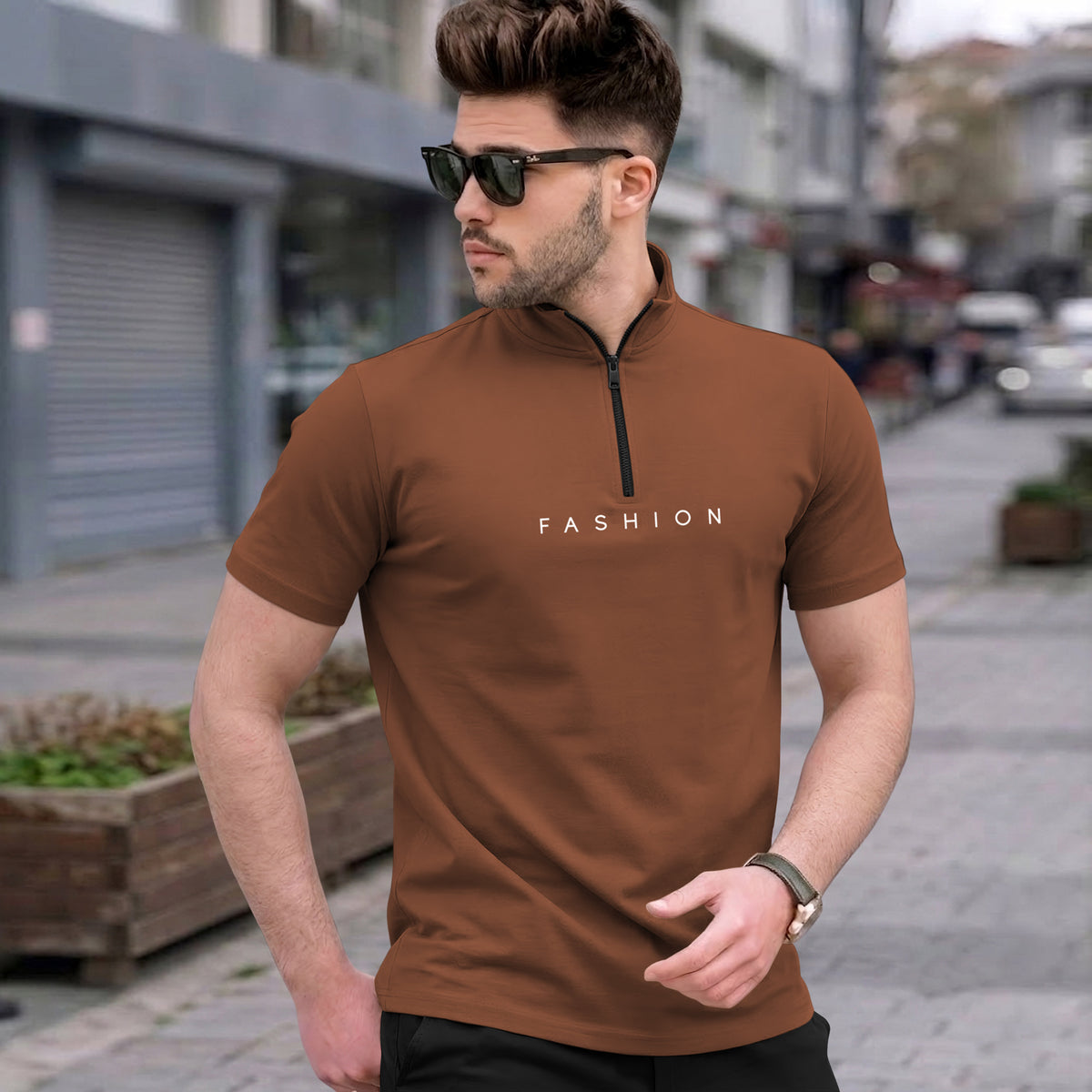 Mens High Neck Half Sleeve Cotton Blended T-shirts