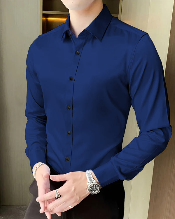 Men Full Hand Royal Blue Plain Shirt