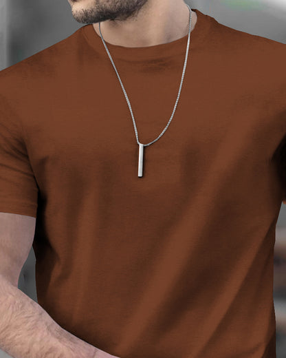 (Pack Of 1) Men Half Sleeve Round Neck Plain Brown T-shirt