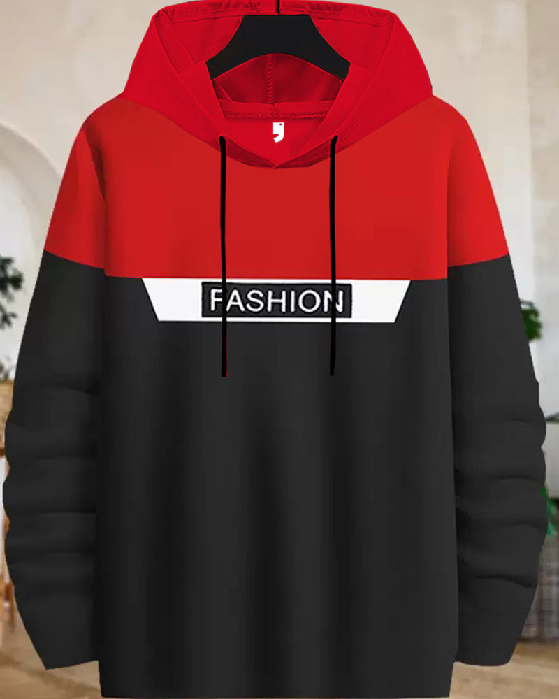 Boys Hooded T-Shirt - Red Black with Drawstring