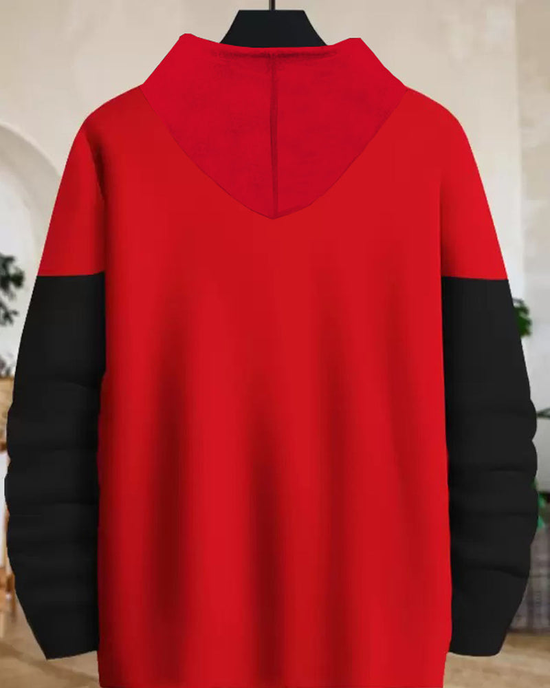 Boys Hooded T-Shirt - Red Black with Drawstring