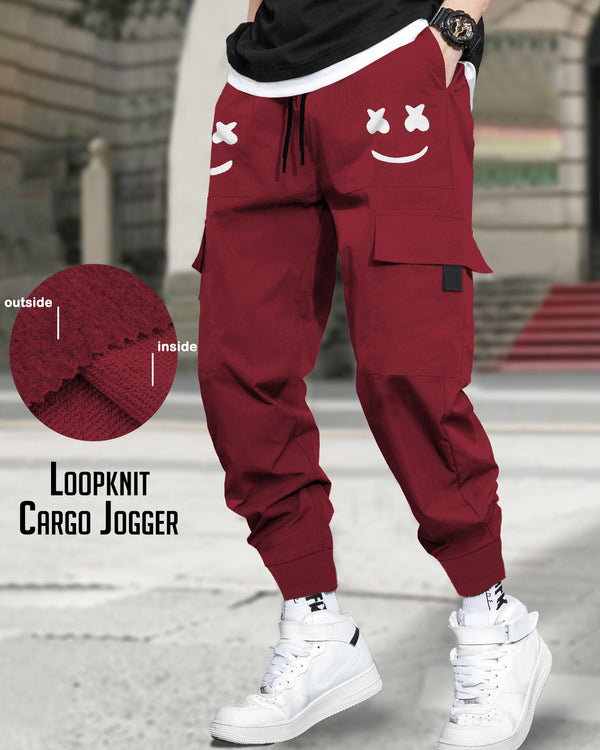 mens loopknit cargo jogger Marshmellow red