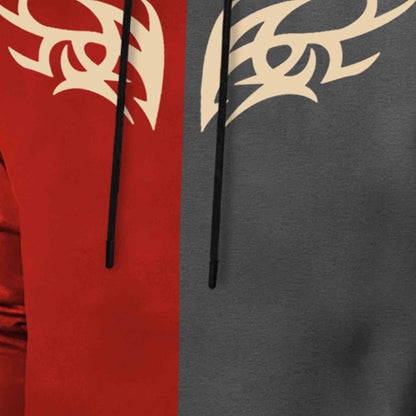 Mens Full Sleeve Hooded Neck Dual Color Printed T-shirt / Red & Darkgrey