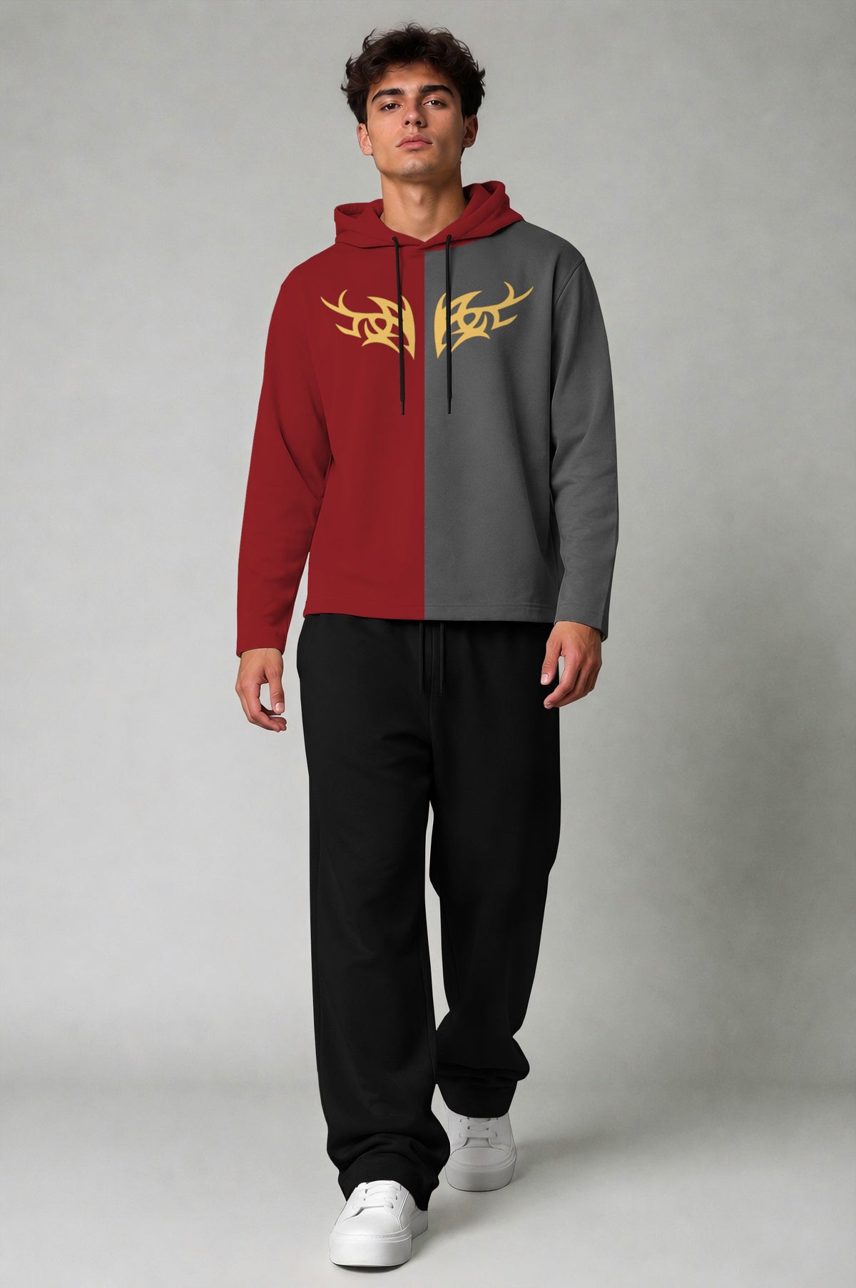 Outfit Set Plain Dual hooded Tshirt - Plain Loose Fit Trackpants