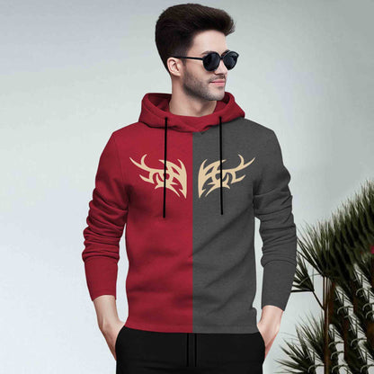 Dual Color Red & Darkgrey T-shirt With Matching TrackPant Hoodie Tracksuit