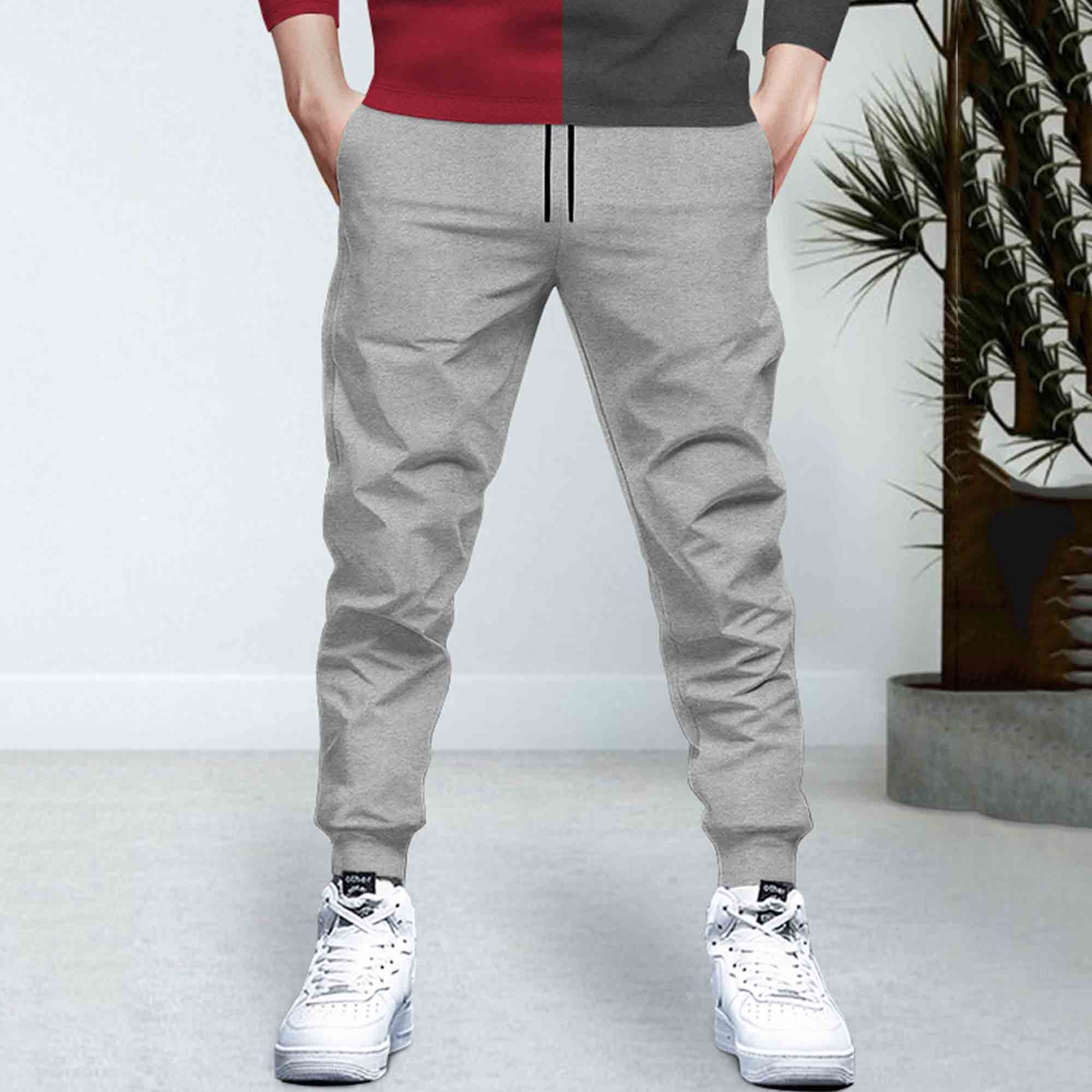 Dual Color Red T-shirt With Matching Grey TrackPant Hoodie Tracksuit