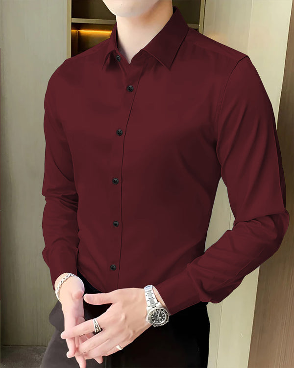 men Full Hand Red Plain Shirt