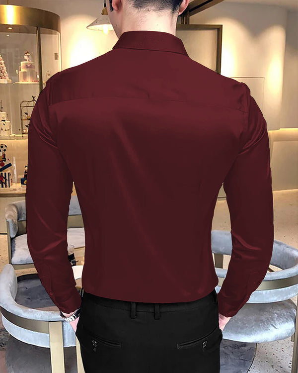 men Full Hand Red Plain Shirt