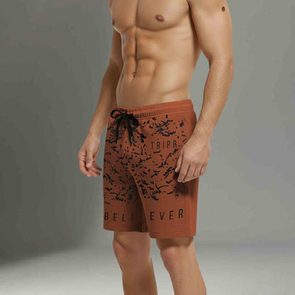 Men Slim Fit Brown Printed Shorts