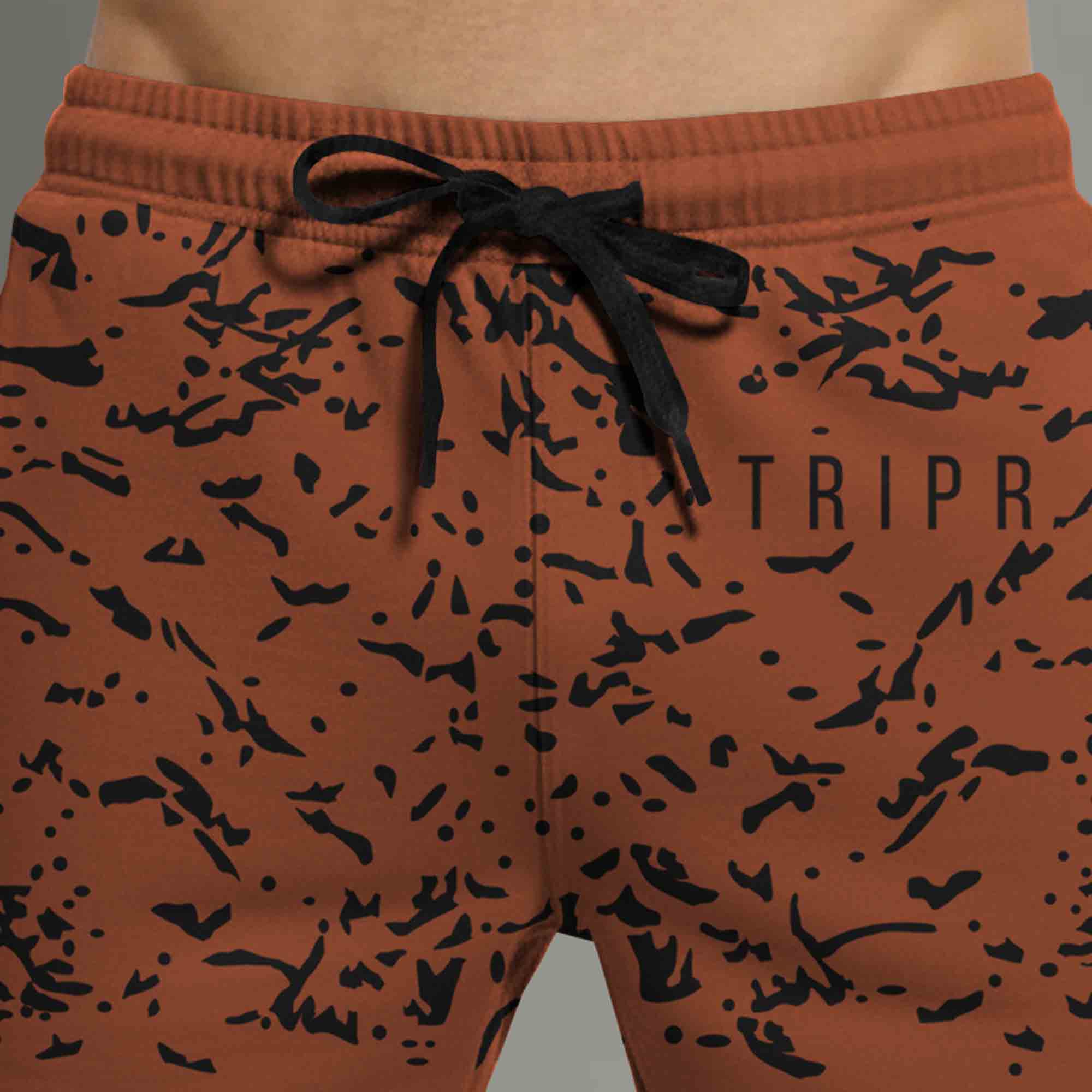Men Slim Fit Brown Printed Shorts