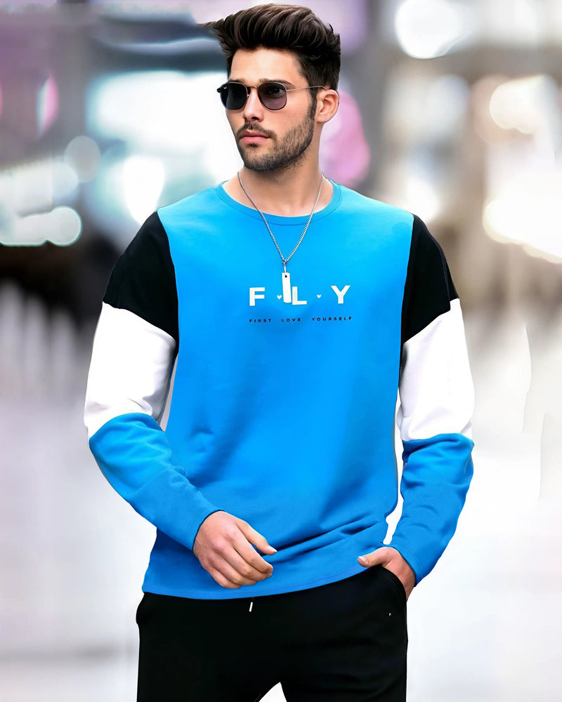 SKYBLUE COLORBLOCK FULL SLEEVE T-Shirt