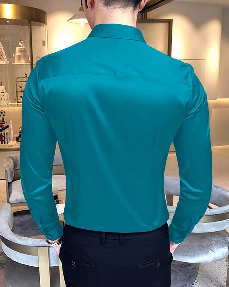 men Full Hand Light Blue Plain Shirt