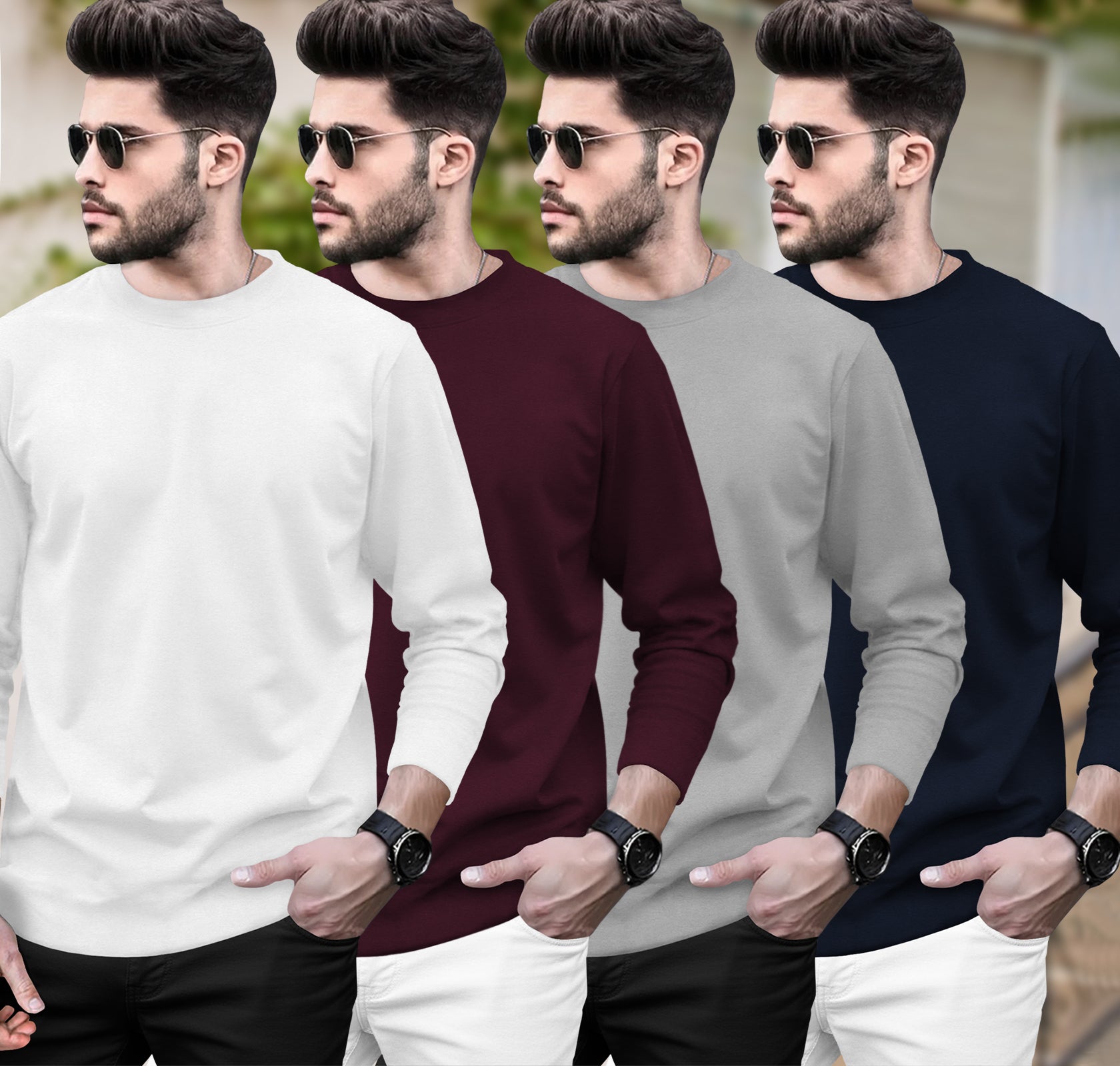 (Pack Of 4) Round Neck Full Sleeve Plain T-shirts