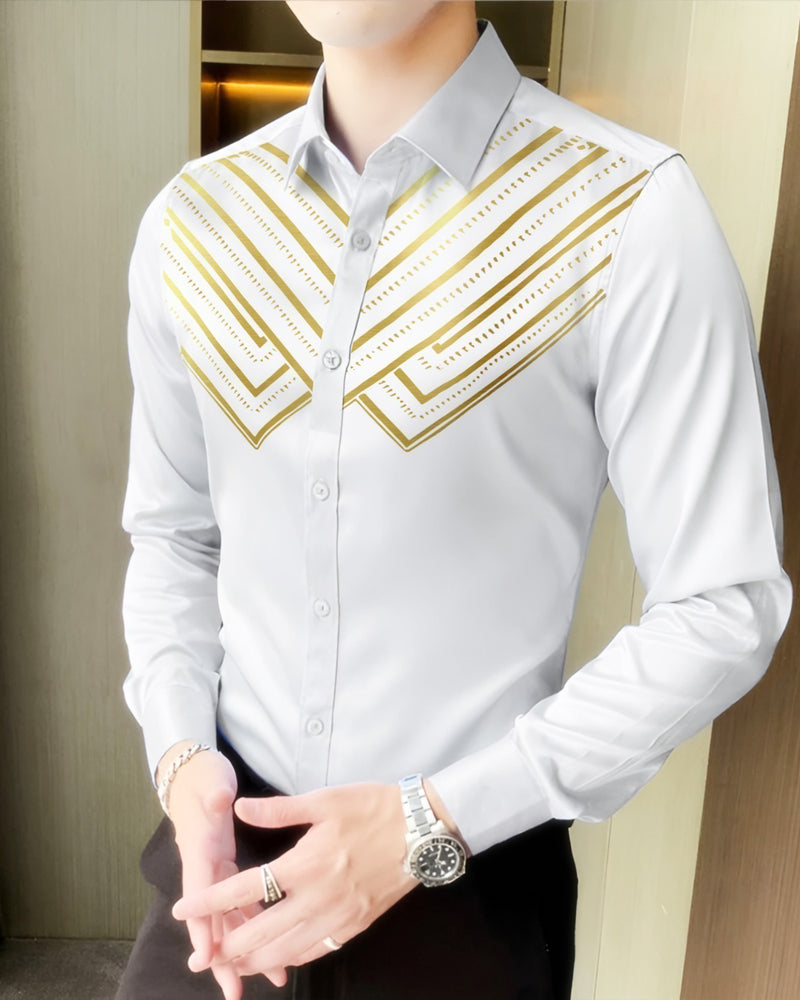 Golden Striped Party Wear Shirt | White