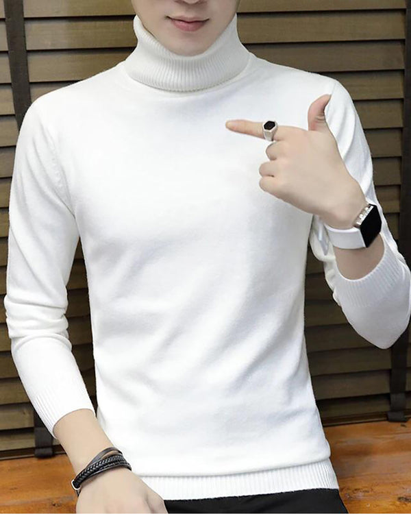 Men High Neck Plain Sweatshirt / White