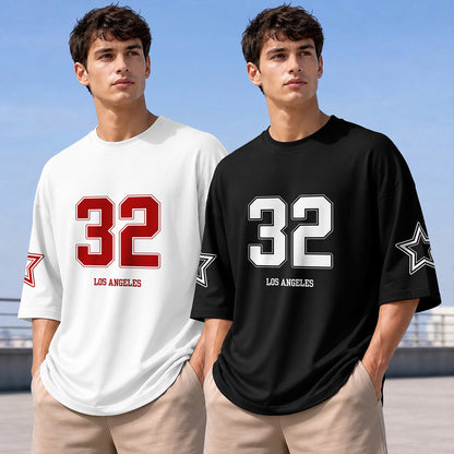 (Pack Of 2) Men Designing Back Printed Oversized T-shirts