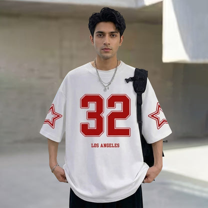 Men Oversized 'Los Angeles' Printed Tshirt White