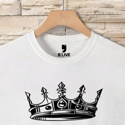 Men Simple Print Half Sleeve T-shirt White