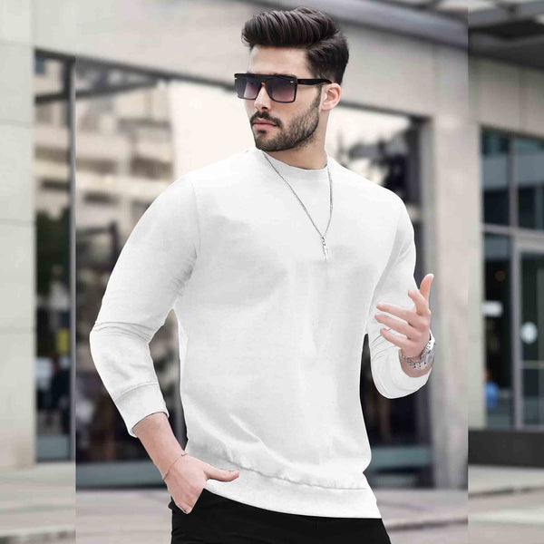 Mens Round Neck Full Sleeve Plain White T-shirt
