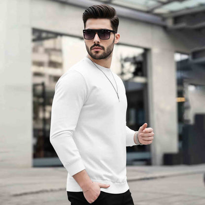 Mens Round Neck Full Sleeve Plain White T-shirt