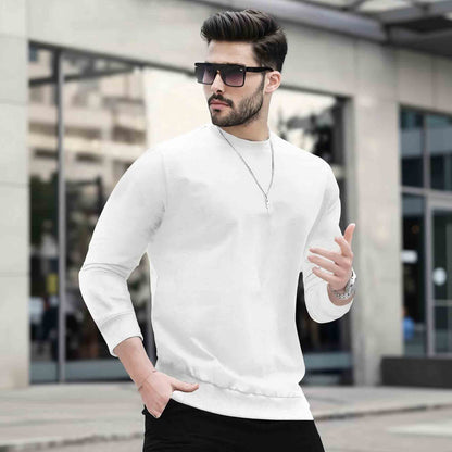 Mens Round Neck Full Sleeve Plain White T-shirt