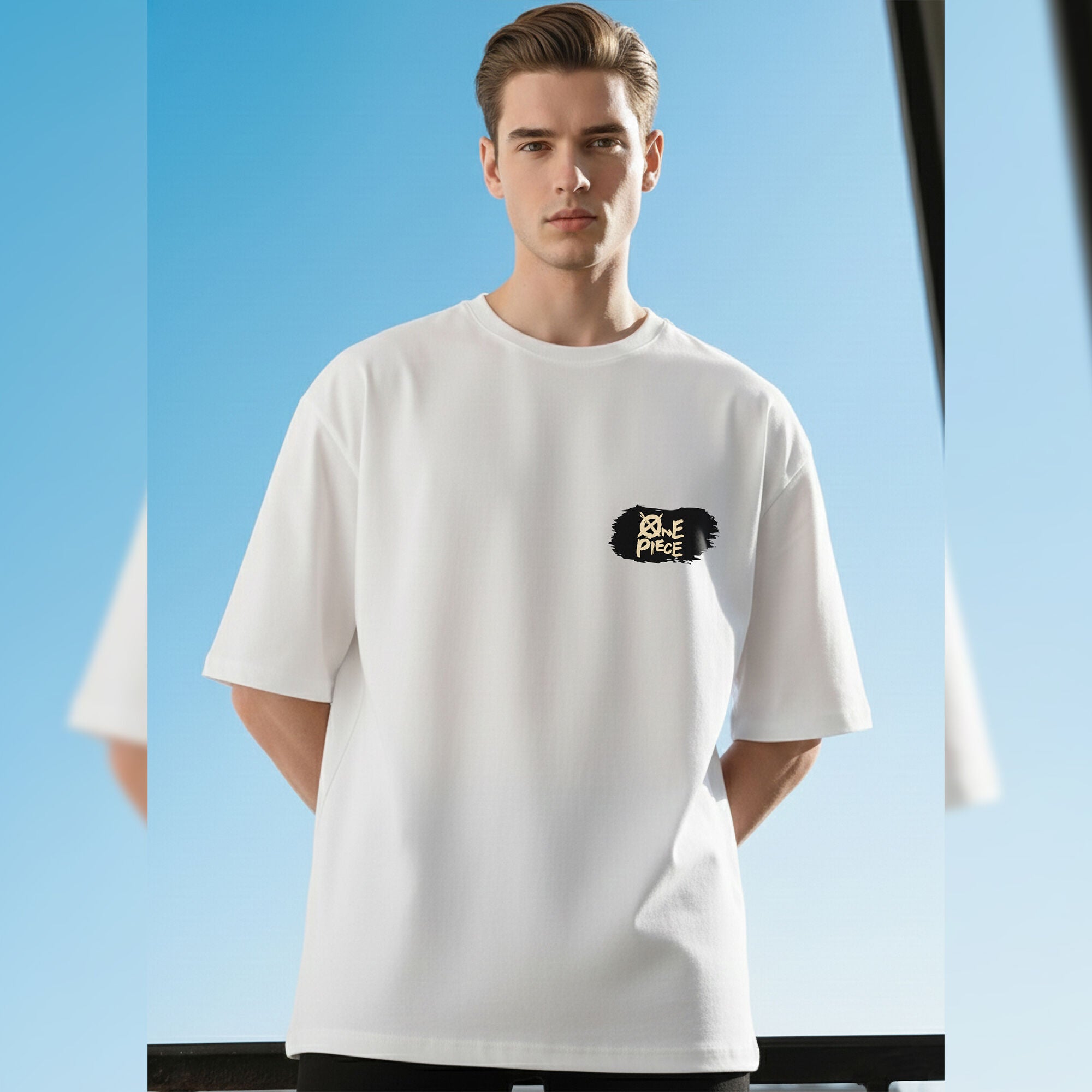 Mens Loose Fit Back Printed Oversized Tshirt White