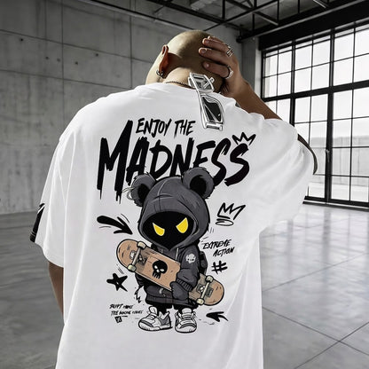 Mens Back Printed Over Sized Graphic Design T-shirt White