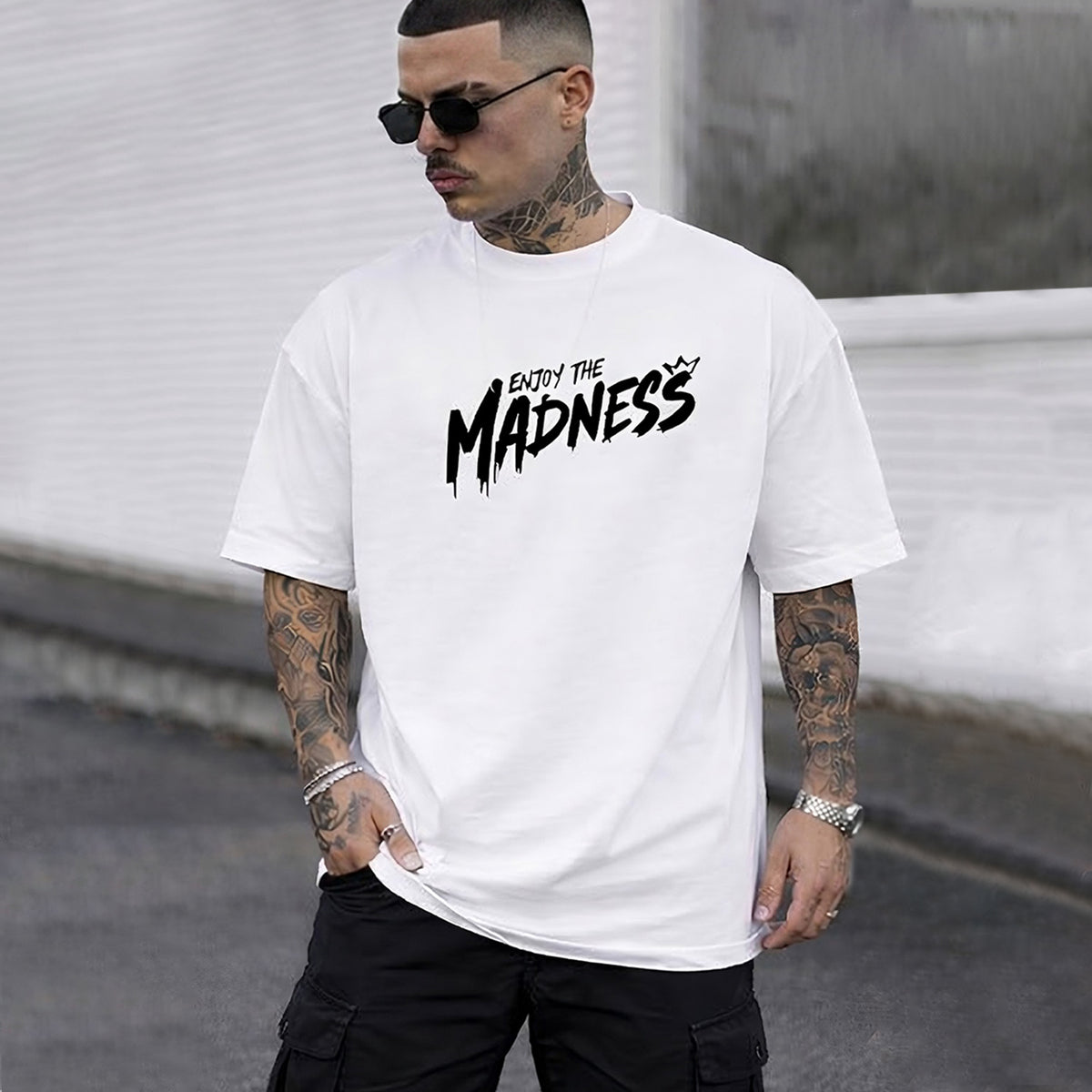 Mens Back Printed Over Sized Graphic Design T-shirt White