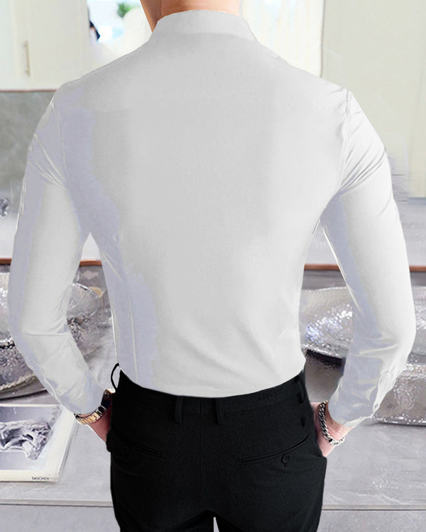 MEN PRINTED WHITE MANDARIN COLLAR FULL HAND SHIRT