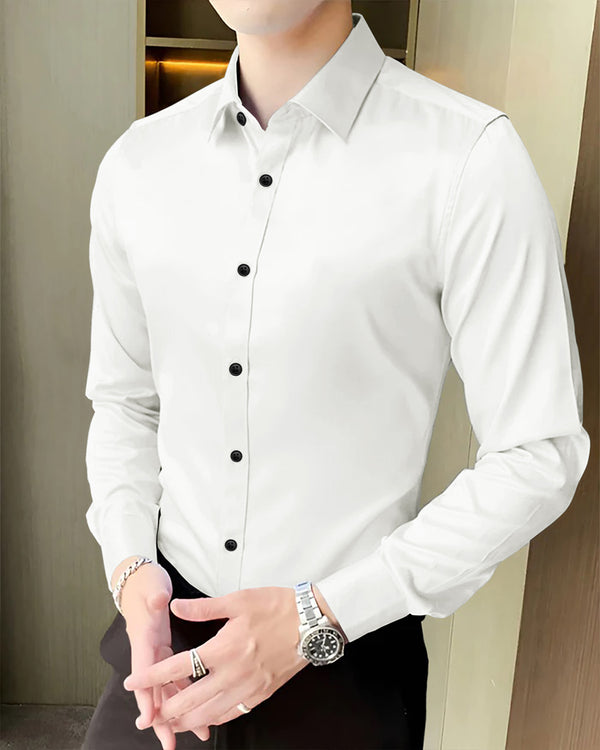 men Full Hand White Plain Shirt