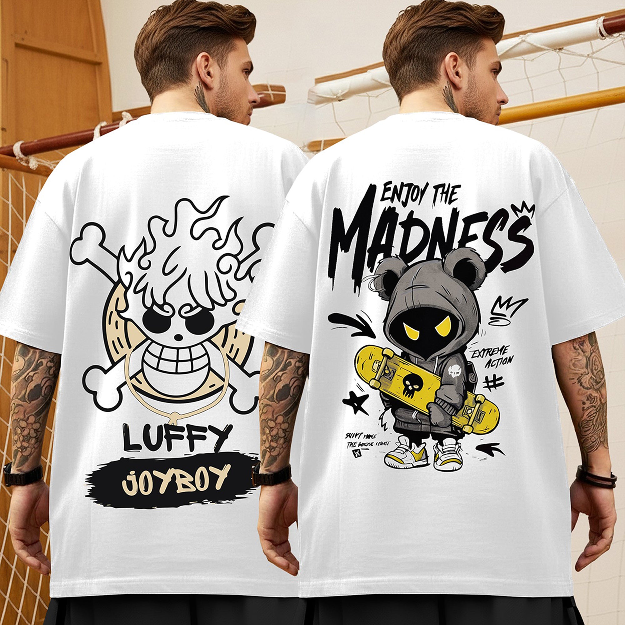 (Pack Of 2) Men Designing Back Printed Oversized T-shirts