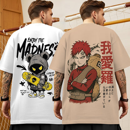 (Pack Of 2) Men Designing Back Printed Oversized T-shirts