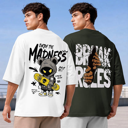 (Pack Of 2) Men Designing Back Printed Oversized T-shirts