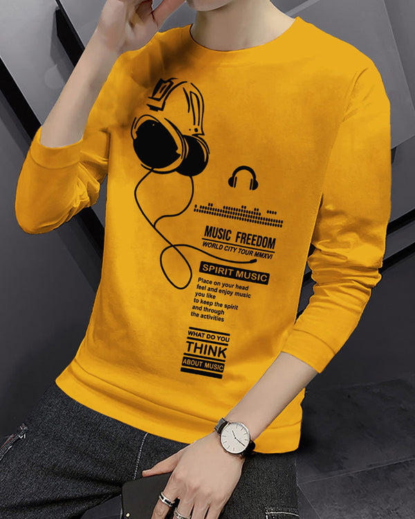 Kids Full Sleeve Yellow Music Printed T-shirt