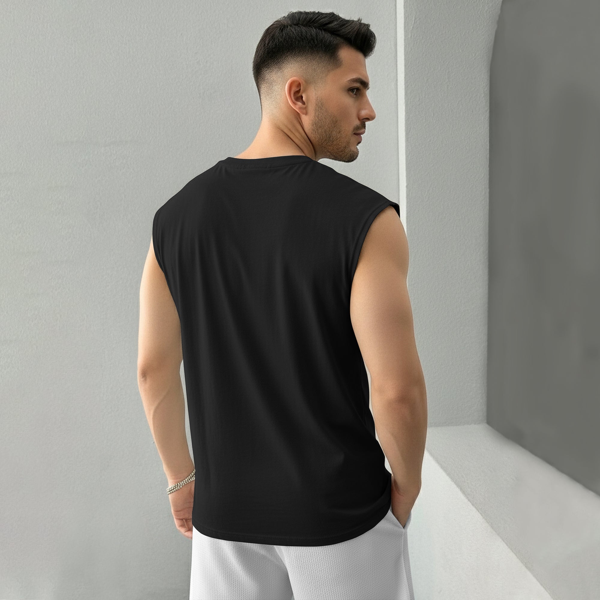 Men Samurai Printed Round Neck Vest Black