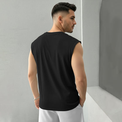 Men Samurai Printed Round Neck Vest Black
